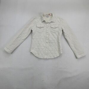 Kali Wear Women's Button-Up Shirt M Quilted Corduroy Shacket Snap Pocket Ivory